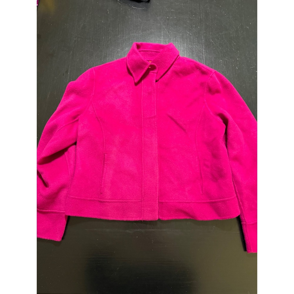 Anne Klein Pink Wool Blend Jacket Fuchsia Hidden Button Front Coat Petite Large